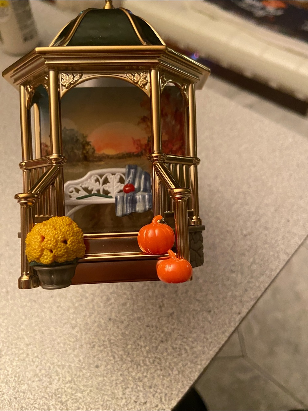Gold Gazebo Home Accent with Orange Pumpkin Accents light up wallflower